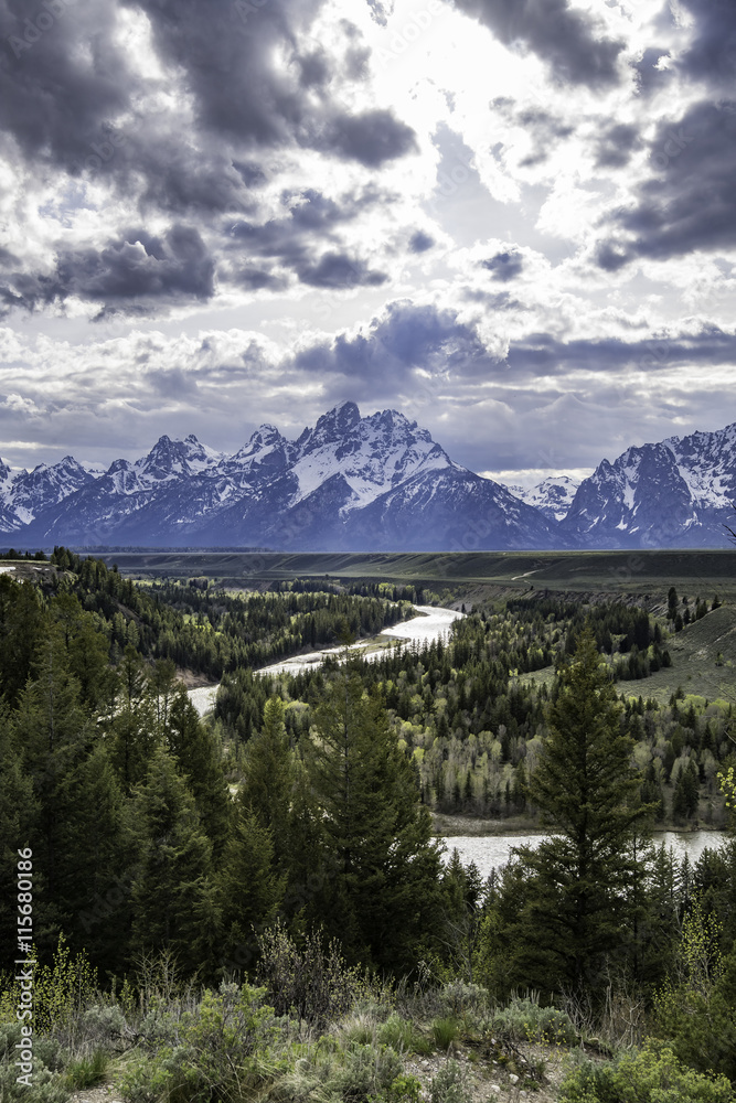 Tourist attraction of Grand Tetons with snake river