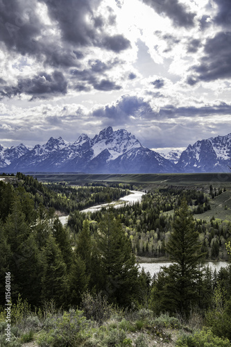 Tourist attraction of Grand Tetons with snake river