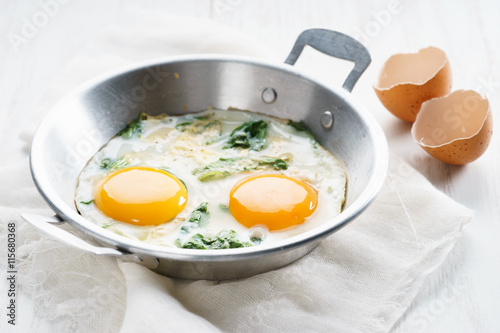 fried egg with green spinach