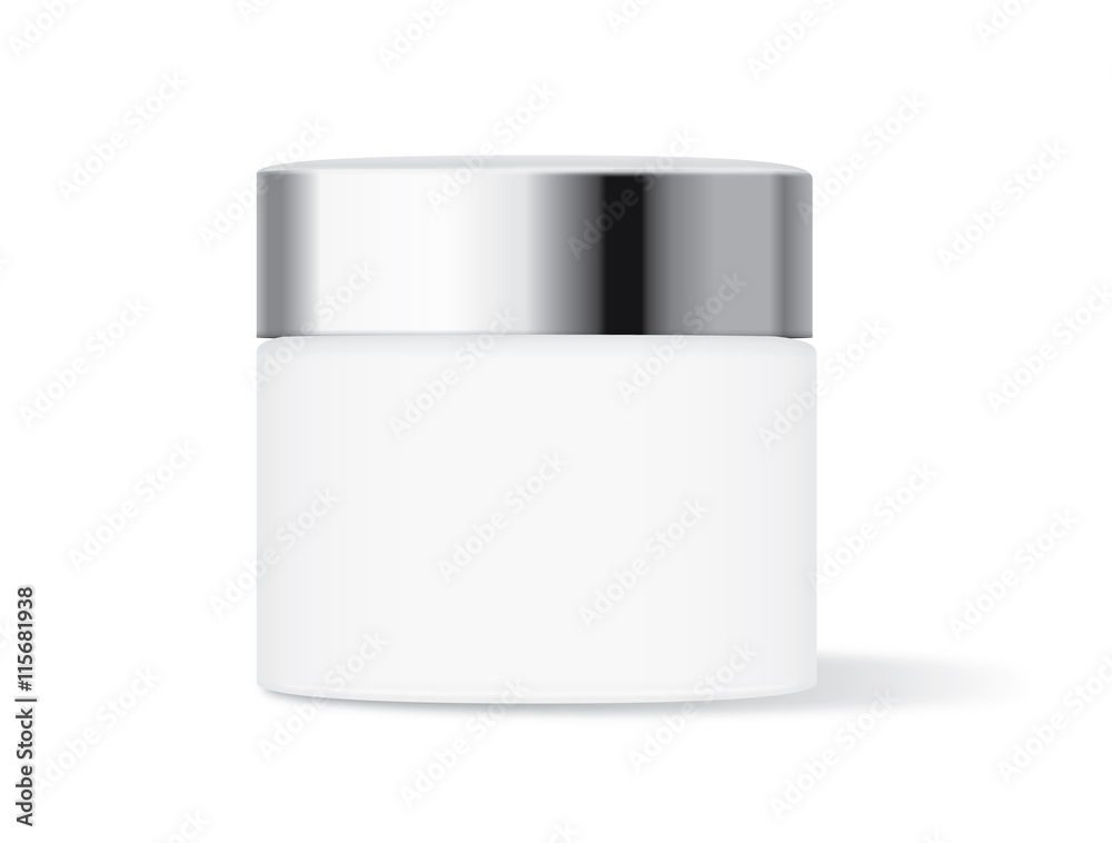 White cream jar with silver lid isolated on white background, Ideal for mock up packaging. White cream jar with silver lid isolated on white background, Ideal for mock up packaging.