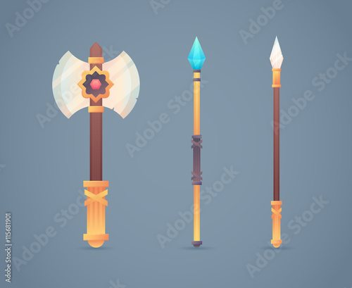 Fantasy medieval cold weapon set in flat-style
