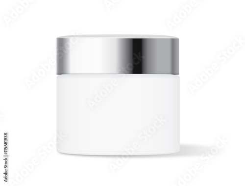 White cream jar with silver lid isolated on white background, Ideal for mock up packaging.