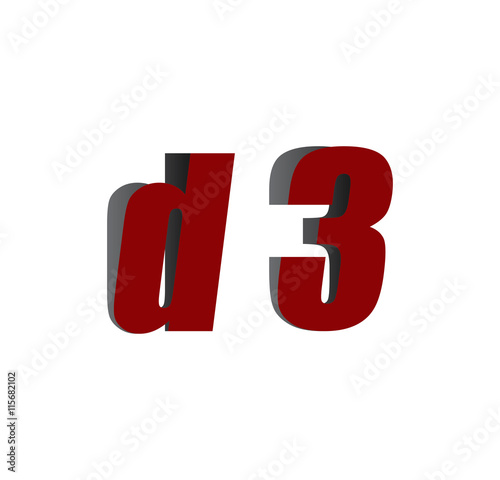d3 logo initial red and shadow