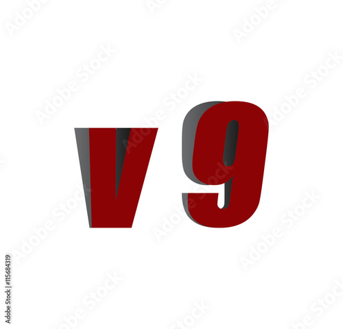 v9 logo initial red and shadow