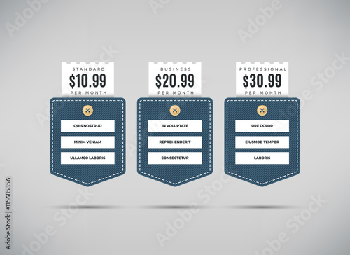 Web pricing table vector template for business plan with comparison of services