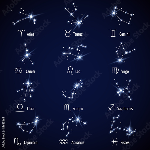 Zodiac signs. Vector set of astrology horoscope icons, illustration constellation for horoscope