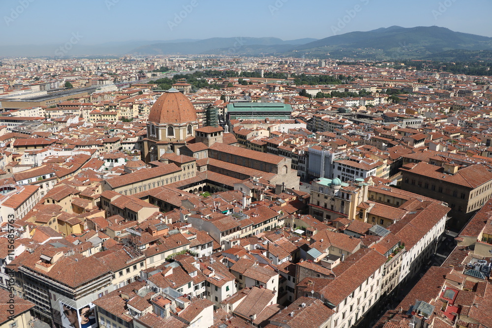 Florence in Italy, view to Basilica di San Lorenzo and Mercato di San Lorenzo 