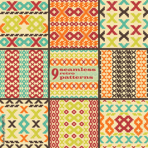 Set of seamless knitted retro patterns