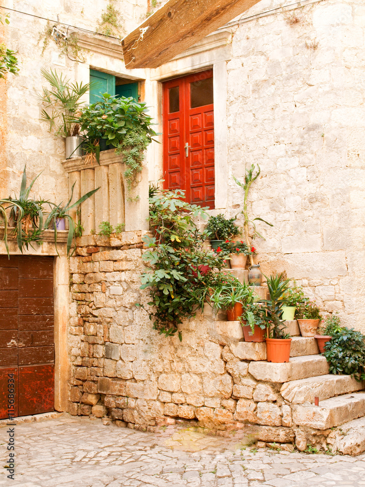 Small cozy courtyard and stairs, Croatia