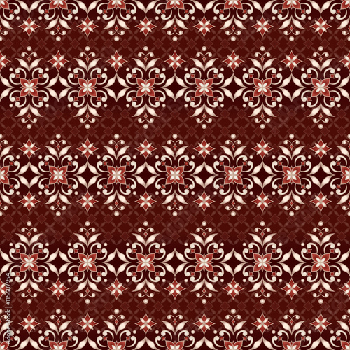 Vintage golden seamless texture in Eastern style on dark red.