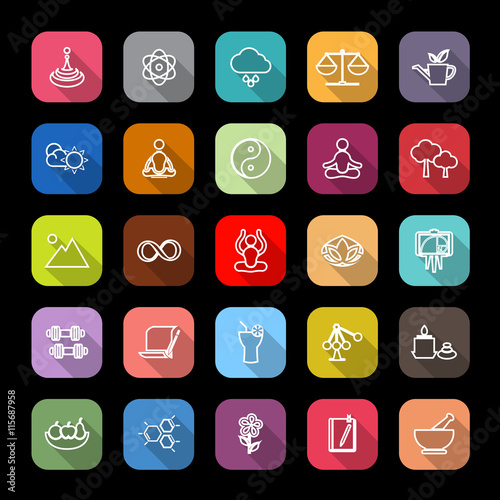 Zen concept line icons with long shadow