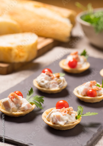 canapes, appitizer with creamy Chicken salad