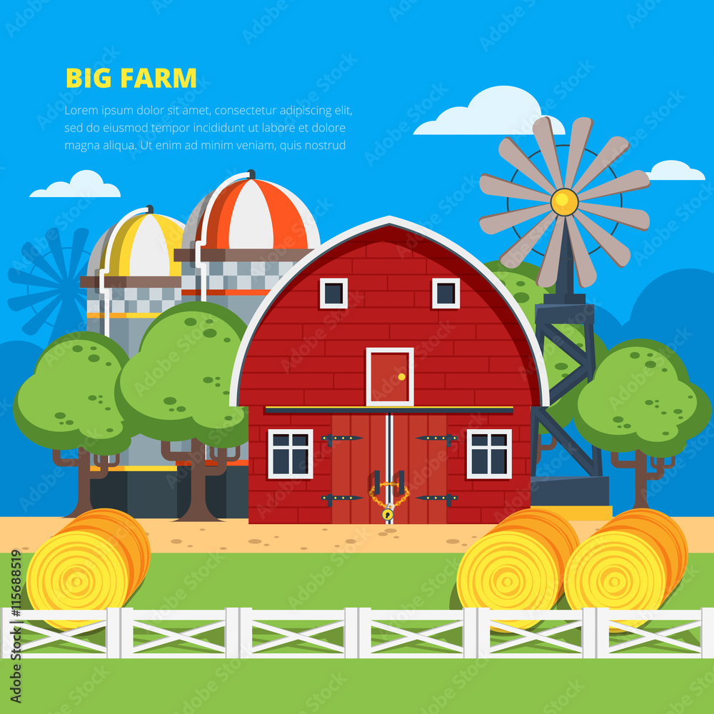 Naklejka premium Big Farm Flat Composition