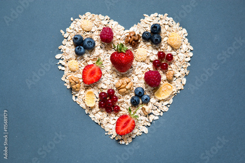 ingredients for cooking healthy breakfast in shape of heart