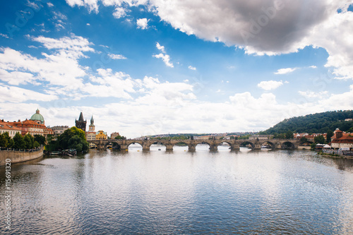 Prague, Czech Republic - 04 July 2016. The summer photo of Charles bridge. Praha, Chezh Republic capital like a point of travel destination.