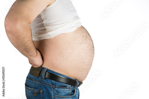 big fat belly on white background
