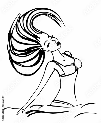 Sexy woman emerges from the water, vector illustration