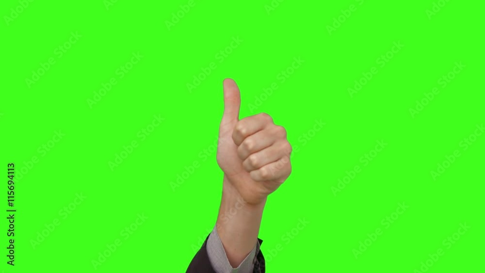 Businessman showing thumbs up on green screen background Businessman showing thumbs up on green screen background