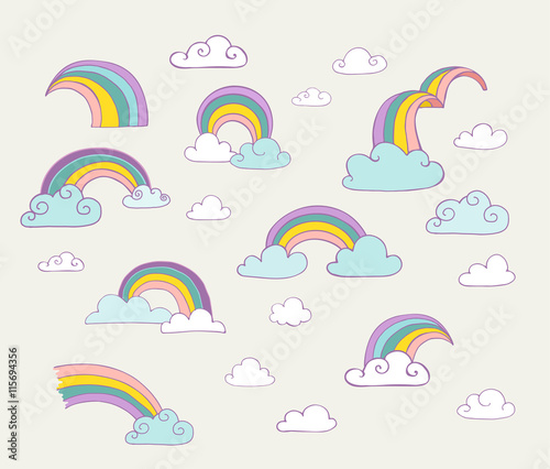 Rainbow - cute set of hand drawn vector illustrations