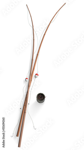 Fishing Rods isolated on White Background. 3D illustration
