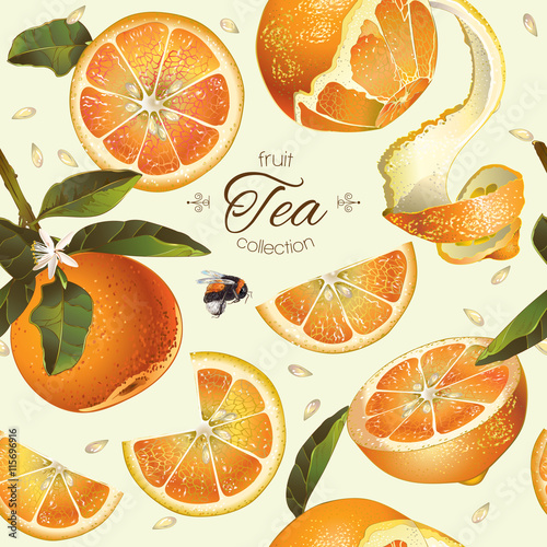 Vector orange tea seamless pattern.