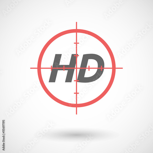 Isolated red crosshair icon with    the text HD