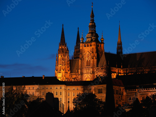 Prague castle during sunset, view from Charles Bridge.