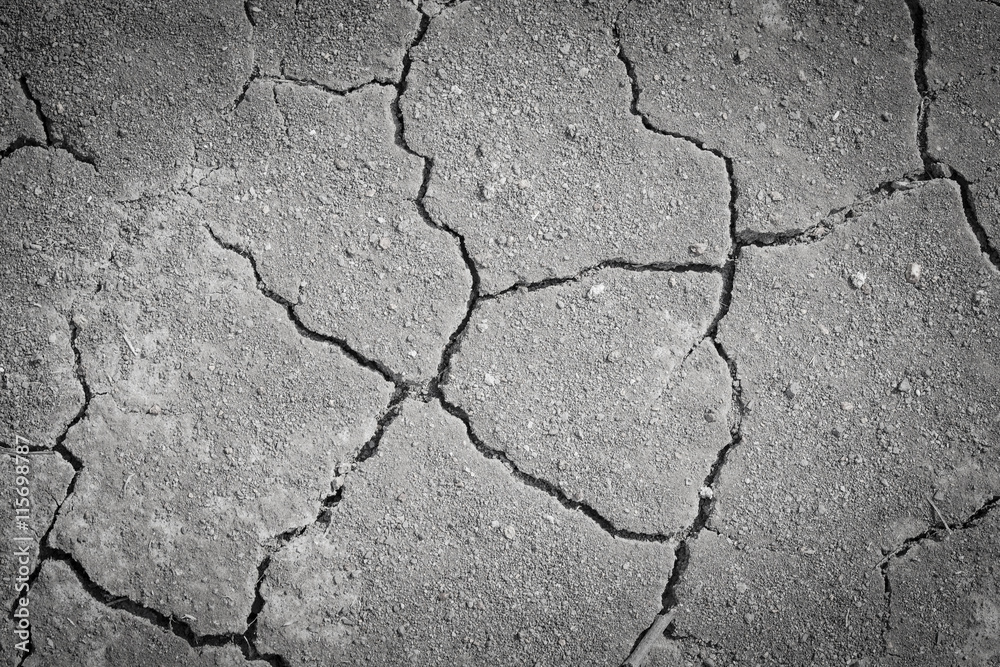 Soil Crack surface pattern, Black and white soil cracked Soil Crack surface pattern, Black and white soil cracked