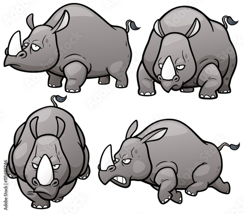 Vector illustration of Cartoon Rhinos Character Set