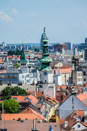 Top view on buildings in old town of Bratislava city. Slovakia.