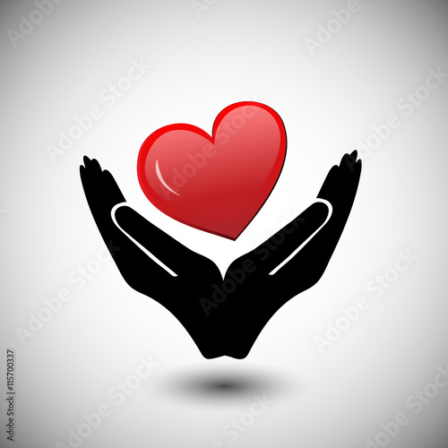 Concept of Donate Organ, heart in a hand symbol, heart icon in red color