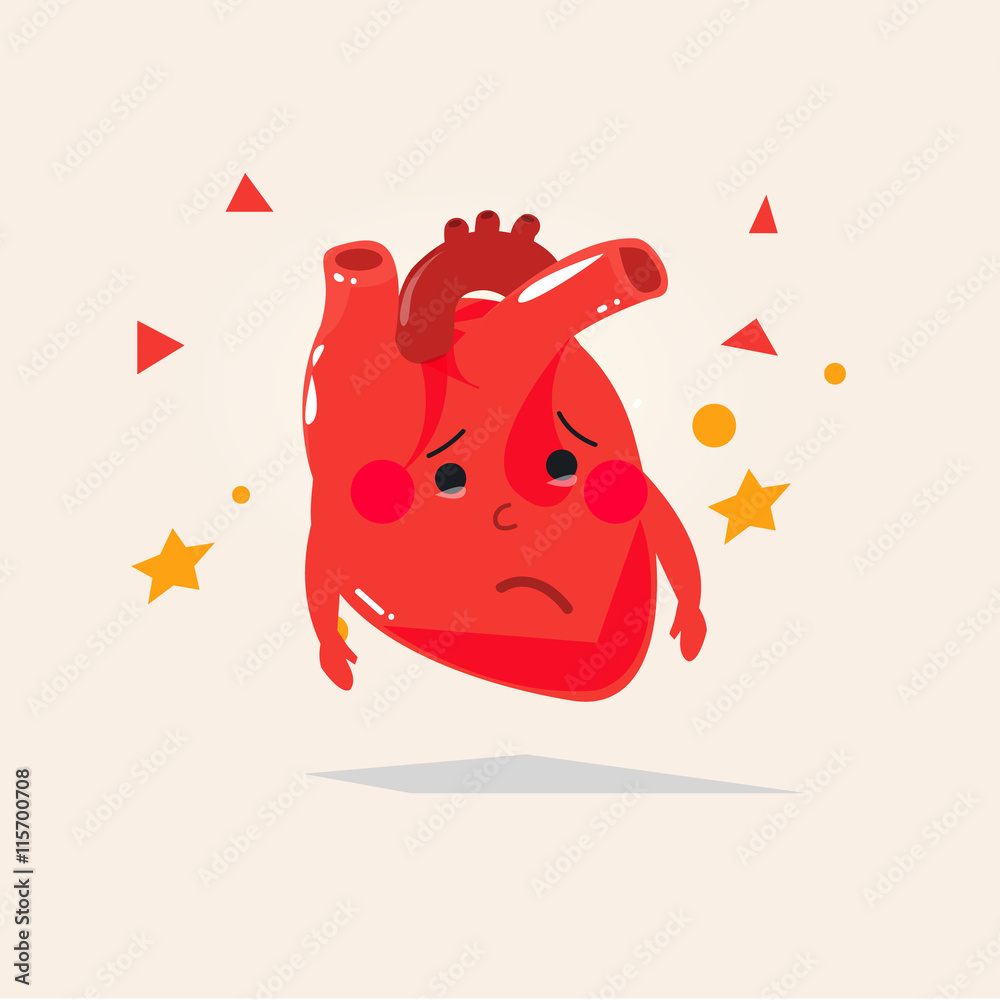Obraz premium sick heart character. sad face - vector