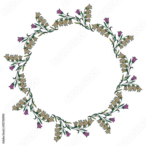Color round frame with bluebells. Vector clip art.