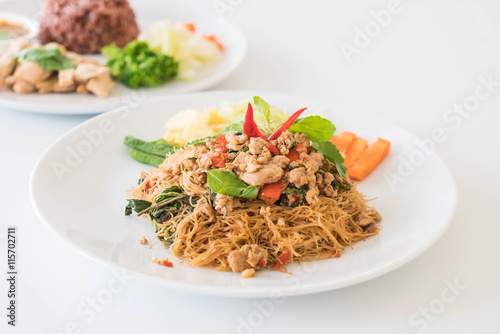  stir-fried noodle, pork and basil