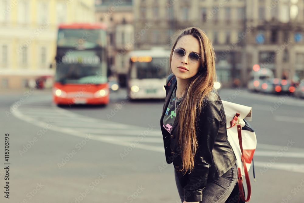 Portrait of a young woman in St. Petersburg, Russia Tourism