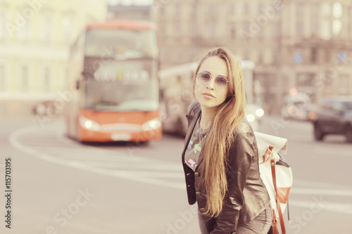 Portrait of a young woman in St. Petersburg, Russia Tourism