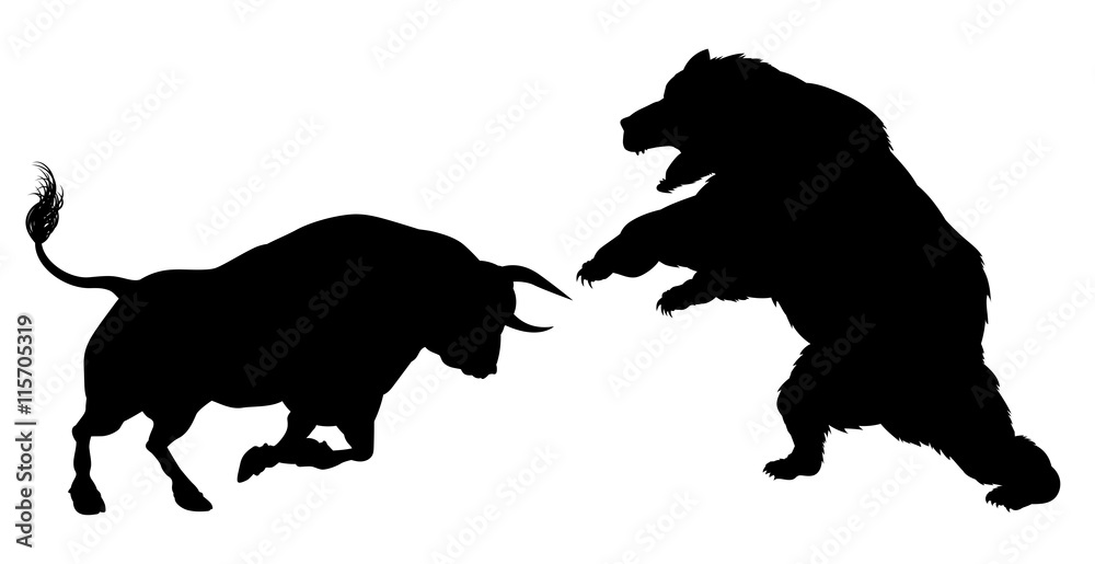 Bear Versus Bull Silhouette Concept