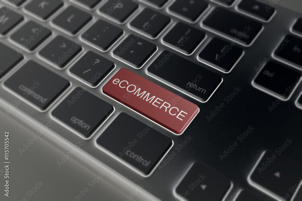 red e-commerce button on a keyboard red e-commerce button on a keyboard