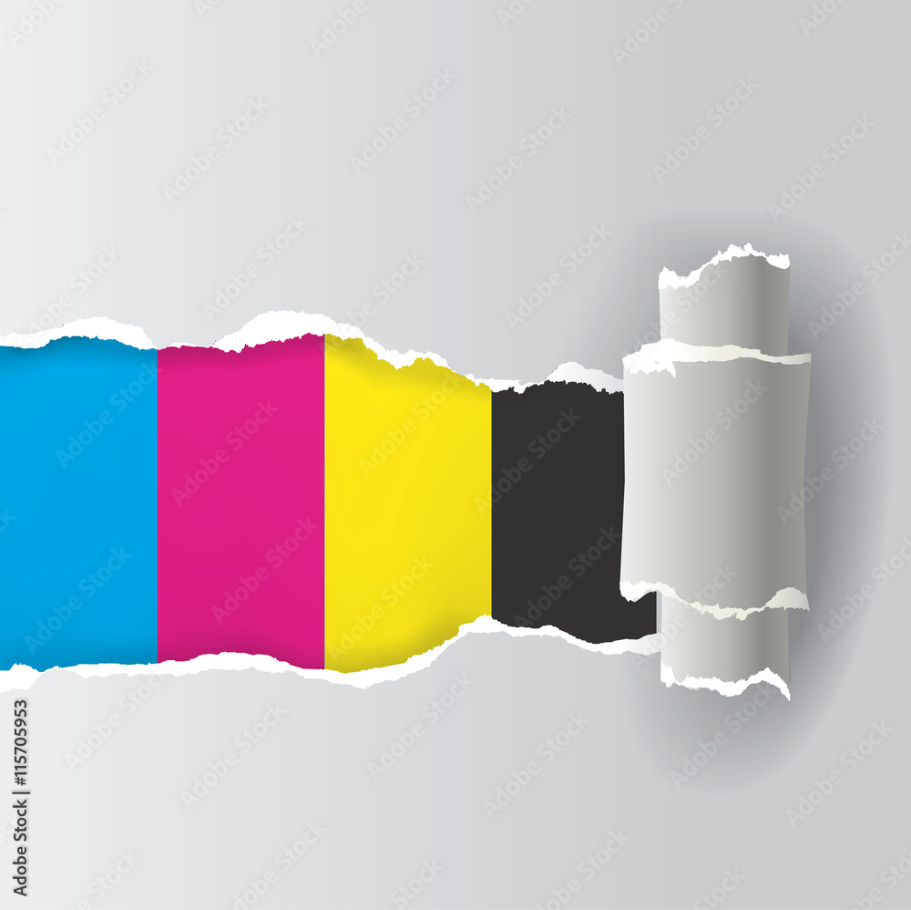 Ripped paper with print colors. Illustration of ripped paper with ...