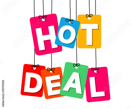 Vector colorful hanging cardboard. Tags - hot deal