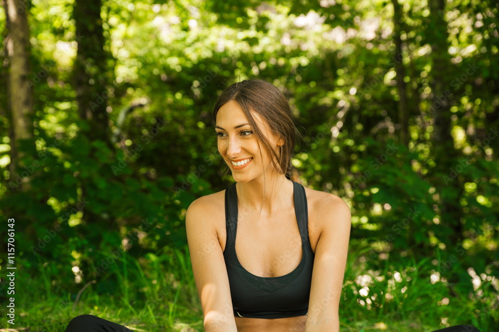 Portrait of beautiful brunette smiling in nature Portrait of beautiful brunette smiling in nature