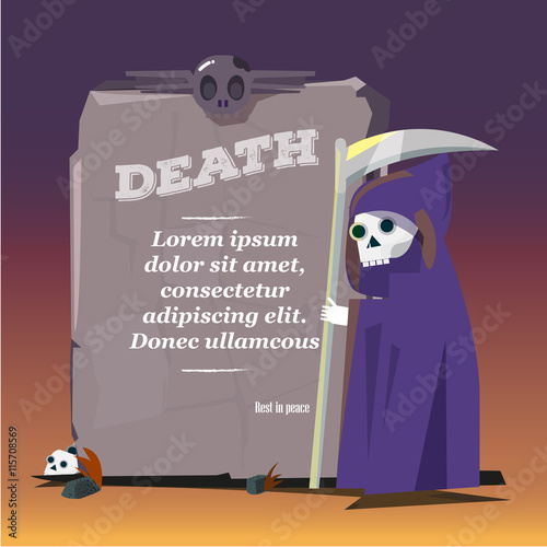 Grim Reaper with stone of death. presenting. character design -
