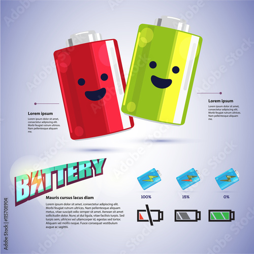 cute battery cartoon character design with Battery Indicator Ico