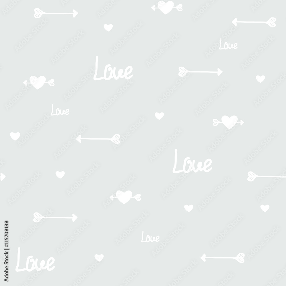 seamless pattern  with hearts and arrows on blue background, vector