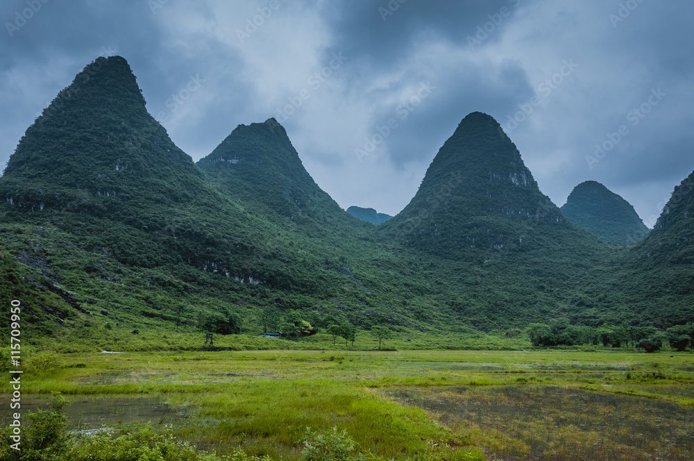 Beautiful karst rural scenery in spring
