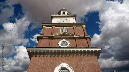 Independence Hall National Historic Park with Time Lapse Clouds