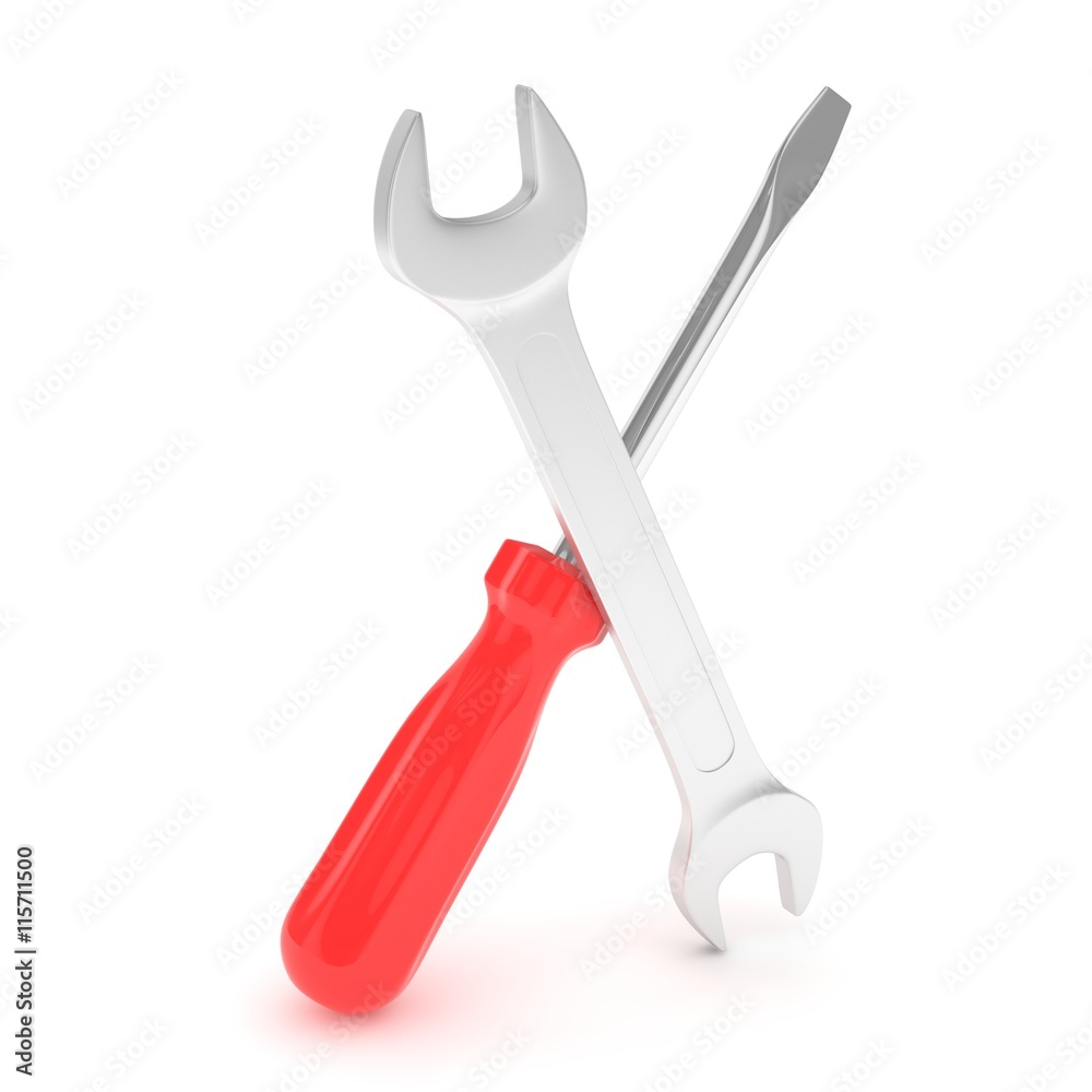3D Illustration Wrench and screwdriver, service concept 3D Illustration Wrench and screwdriver, service concept