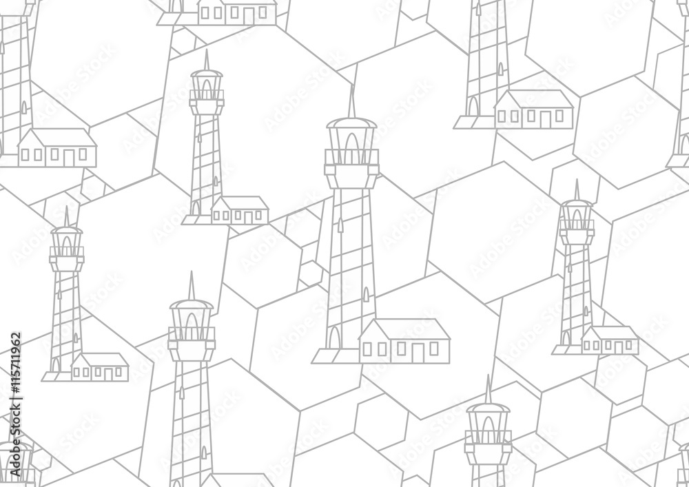 Fototapeta premium Vector geometric linear lighthouse seamless background pattern.
