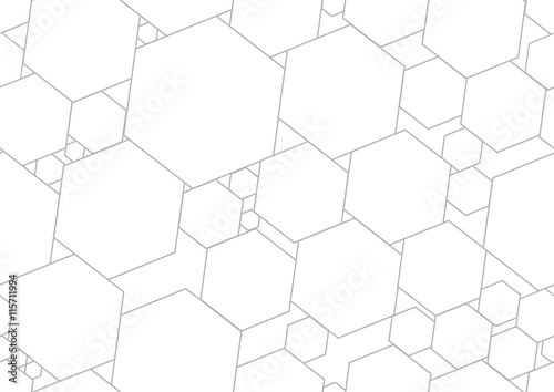 Geometric abstract seamless pattern with hexagons, triangles, and lines.