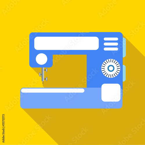 Modern sewing machine icon in flat style on a yellow background